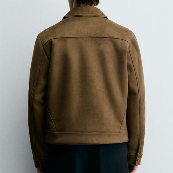 NWOT Zara Men's Caramel Heavyweight Faux Suede Jacket Size M - Picture 2 of 15